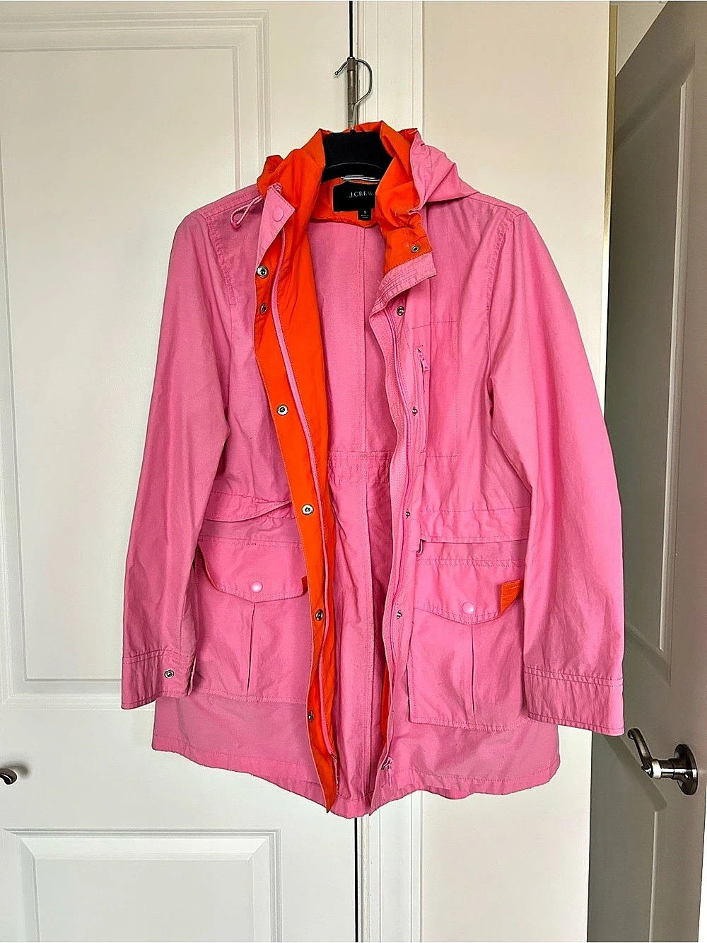J.Crew Women's Hooded Rain Coat in Pink and Orange Size Small